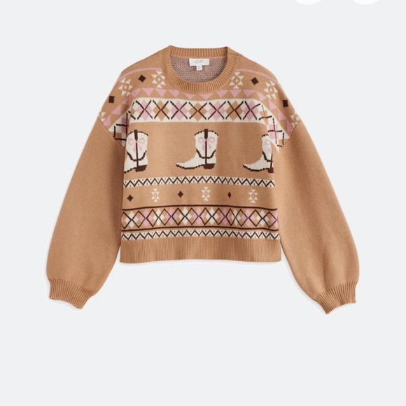 G.I.L.I. Sweaters - G.I.L.I. Tan and Pink Graphic Sweater